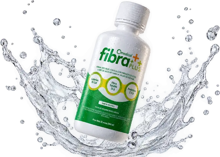 Botella de Omedical Fibra Plus con salpicadura de agua